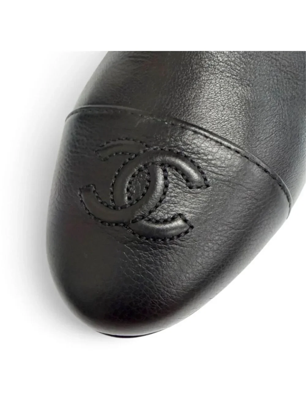 Chanel CC Logo Stitch Middle Leather Boots Jockey Black